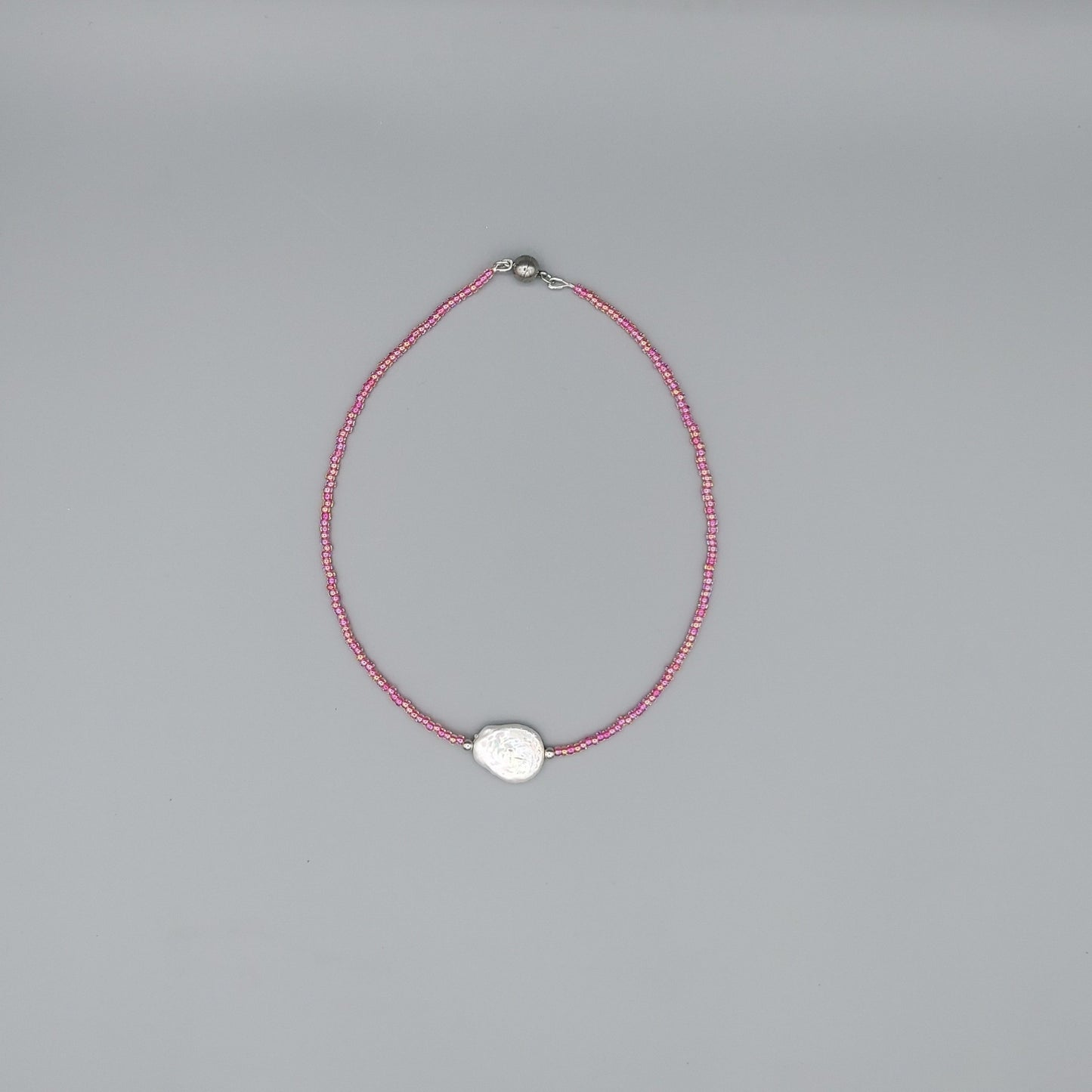 Single Flat Pearl Choker-Pink AB