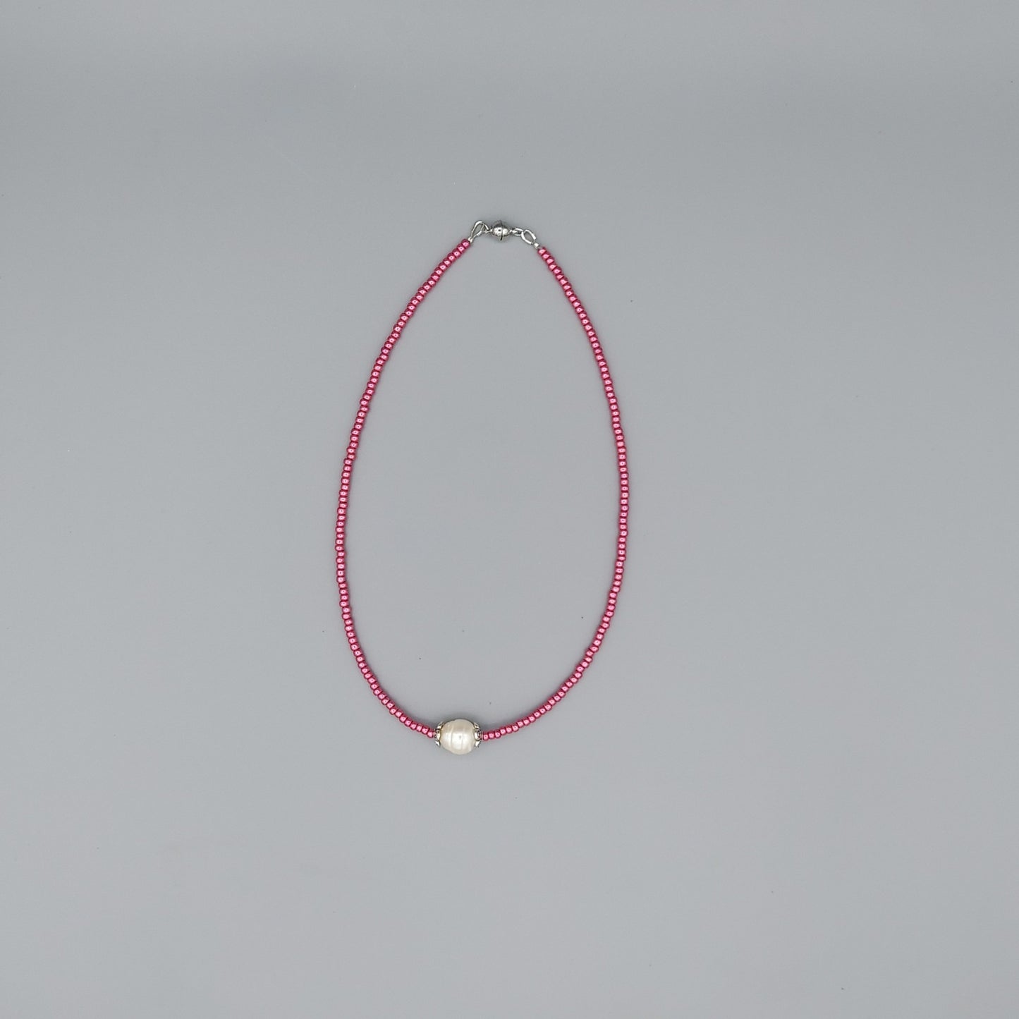 Single Pearl Choker w/Pink Glass Beads