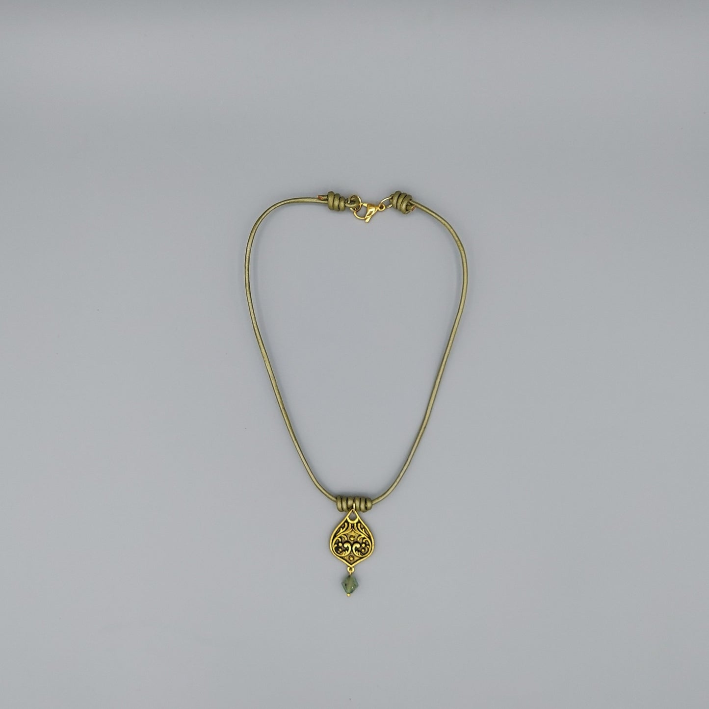 Gold Medallion Pendant-Olive Green Leather