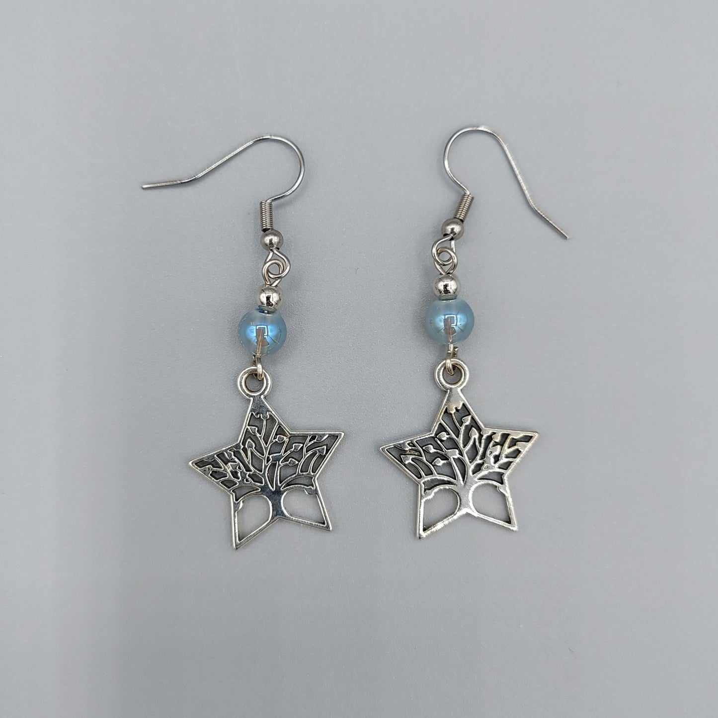 Star Tree of Life Earrings/Blue Gray Beads