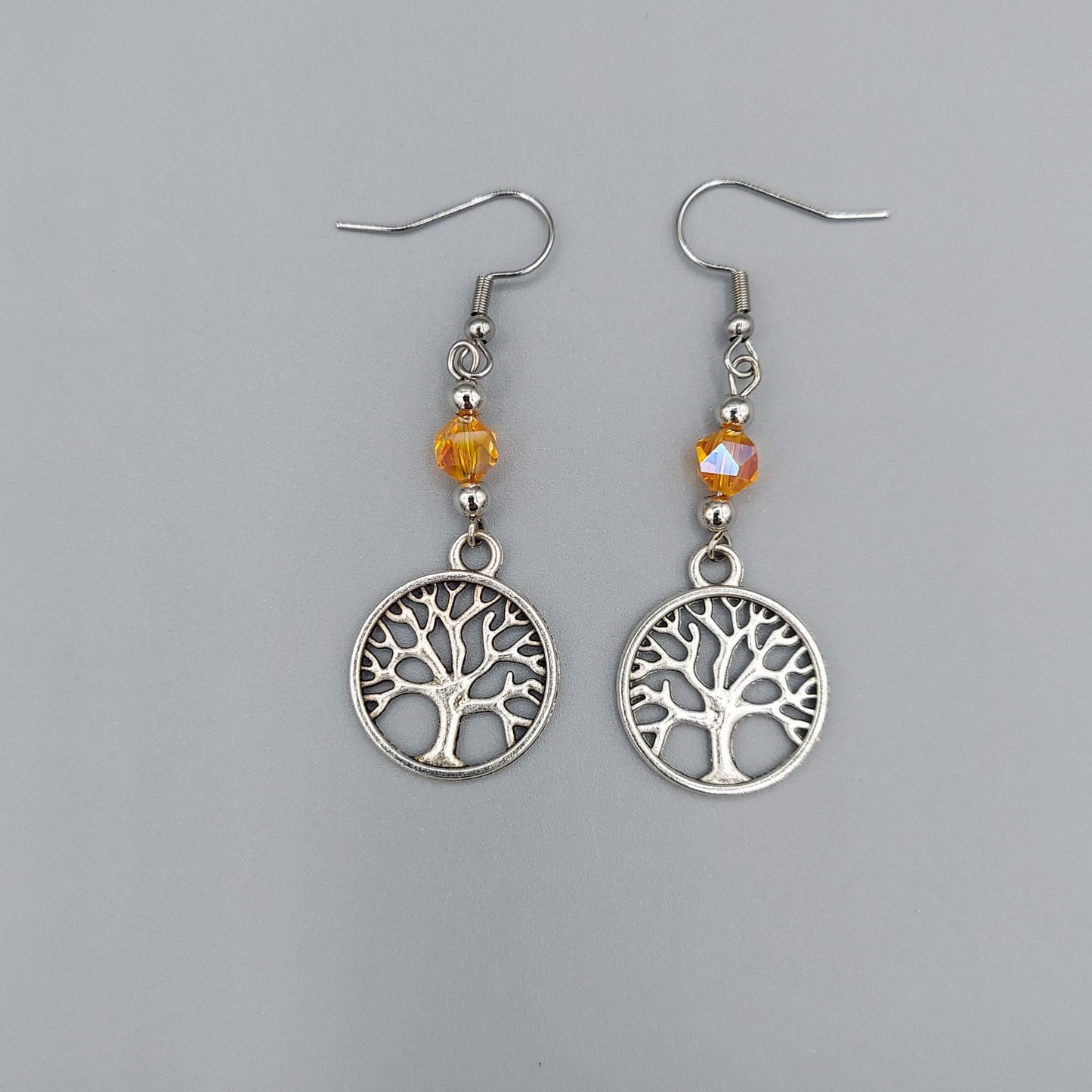 Round Tree of Life Earrings/Orange Crystals