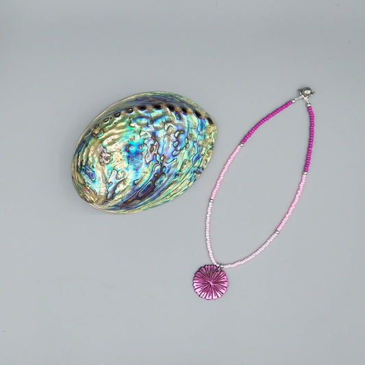 Pink Ombre Necklace w/Mother-Of-Pearl Flower Pendant