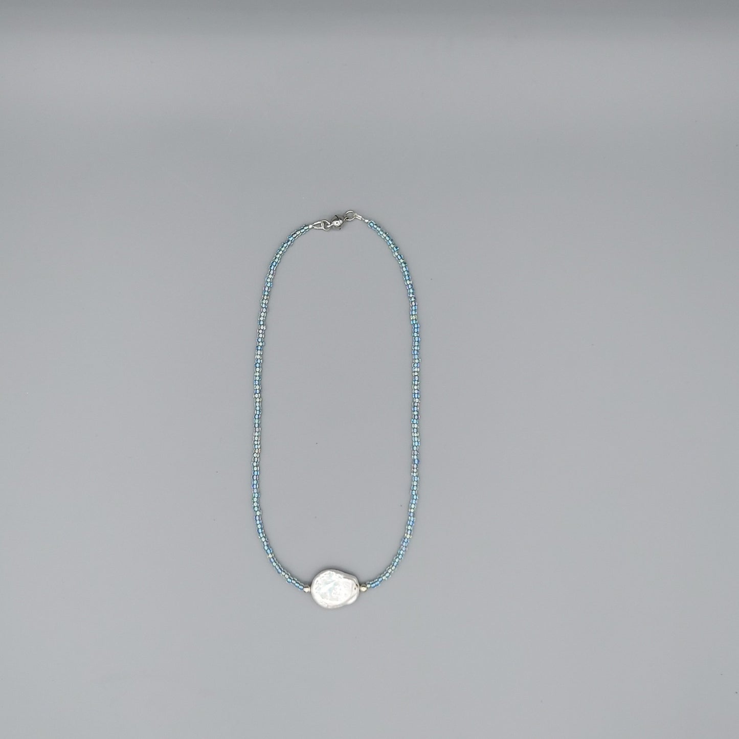 Single Flat Pearl Choker-Sea Green AB