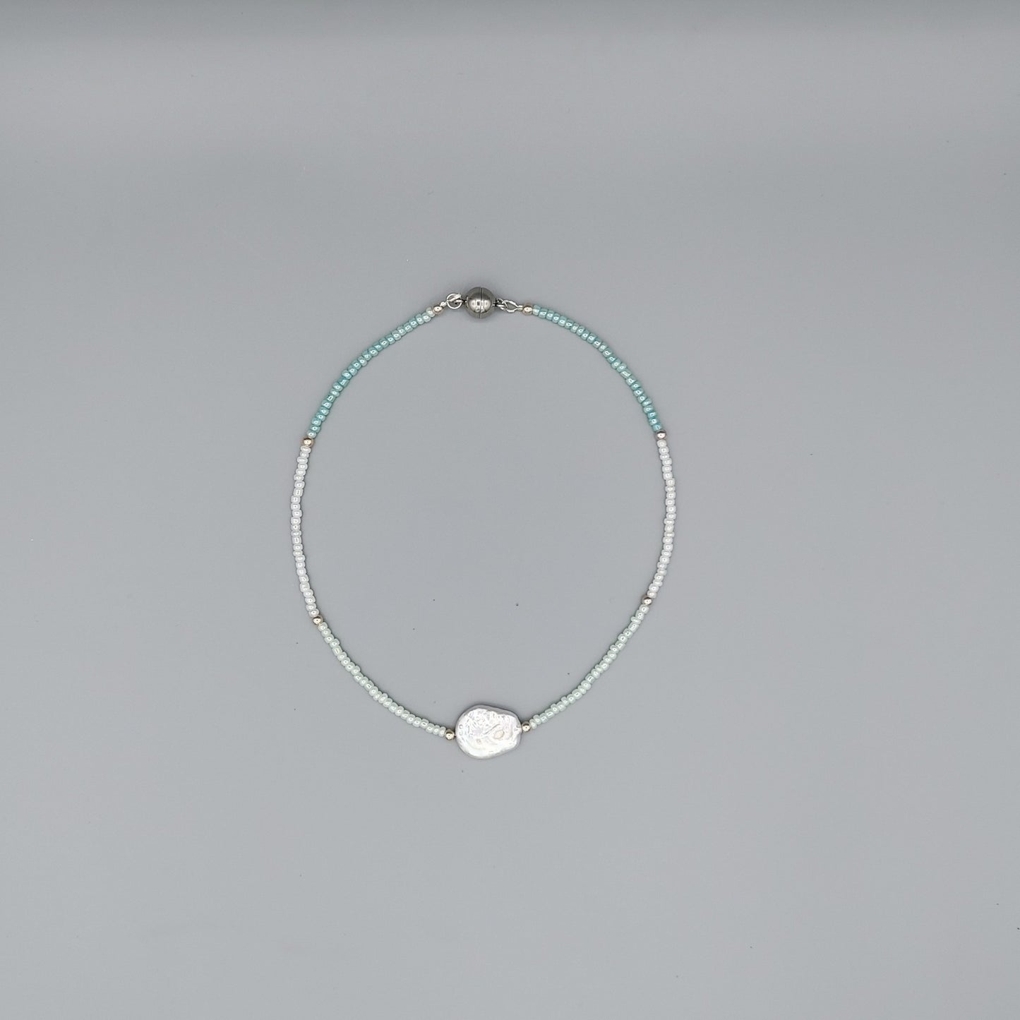 Single Flat Pearl Choker-Aqua Ombre