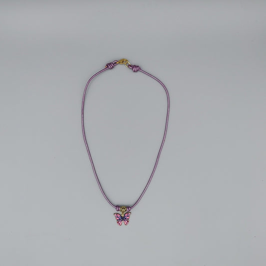 Pink/Purple Butterfly Necklace on Leather Cord