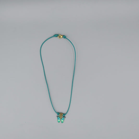 Green Butterfly Necklace on Leather Cord