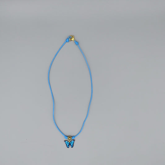 Blue Butterfly Necklace on Leather Cord