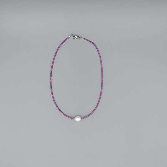 Single Pearl Choker w/ Purple Glass Beads