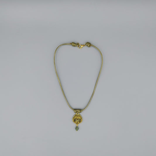 Gold Medallion Pendant-Olive Green Leather