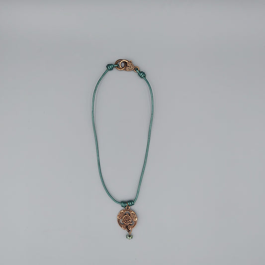 Copper Celtic Trinity Knot-Green Leather