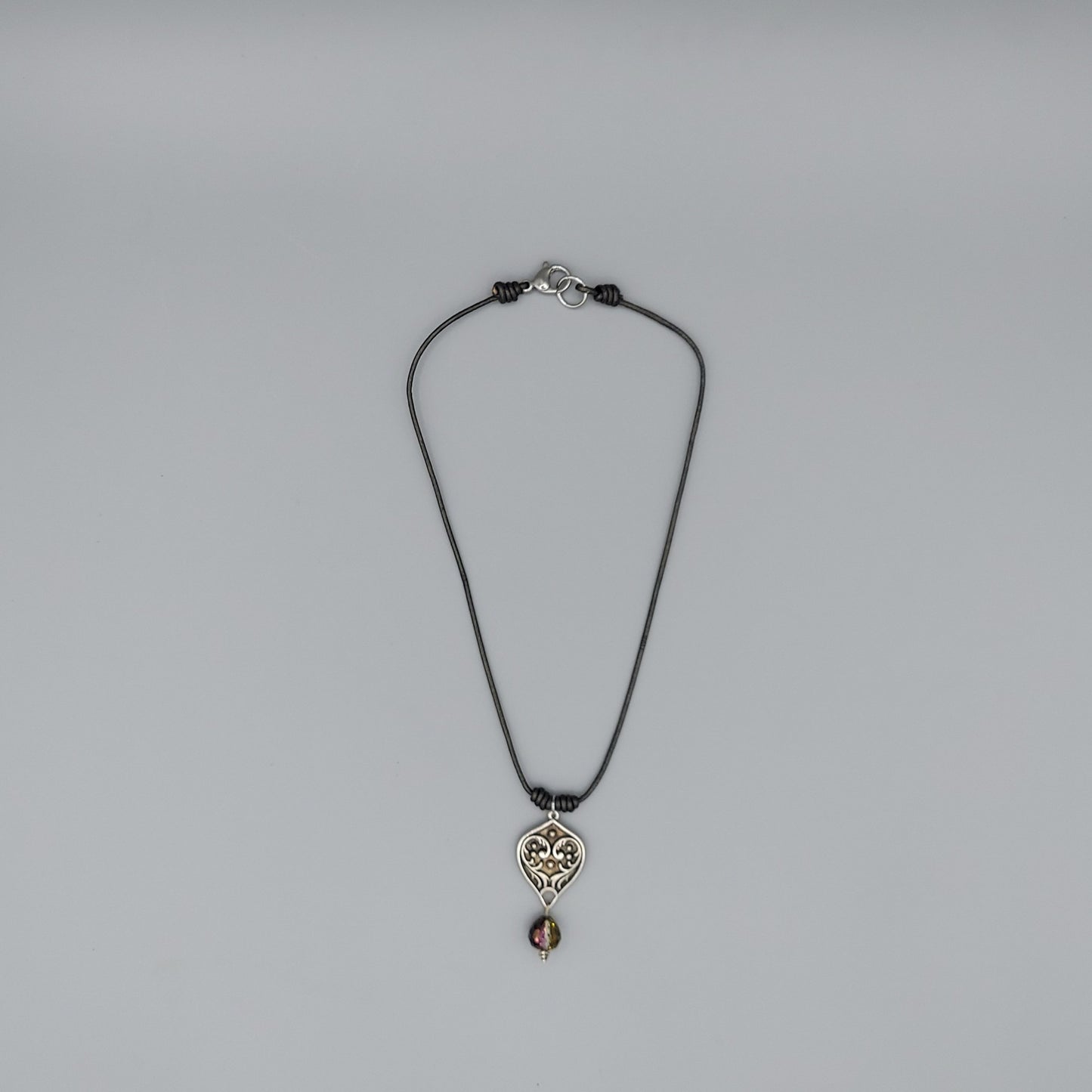 Silver Medallion Choker-Black Leather