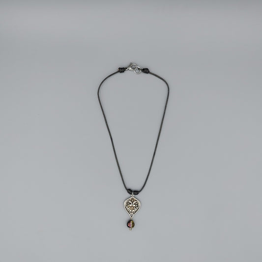Silver Medallion Choker-Black Leather