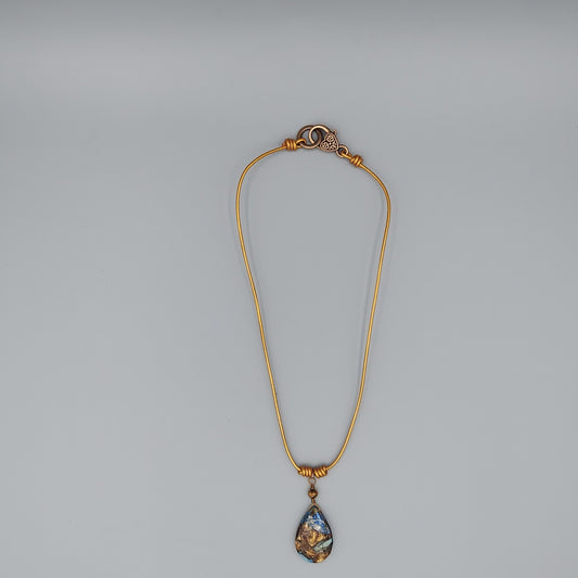 Blue Impression Jasper on Gold Leather