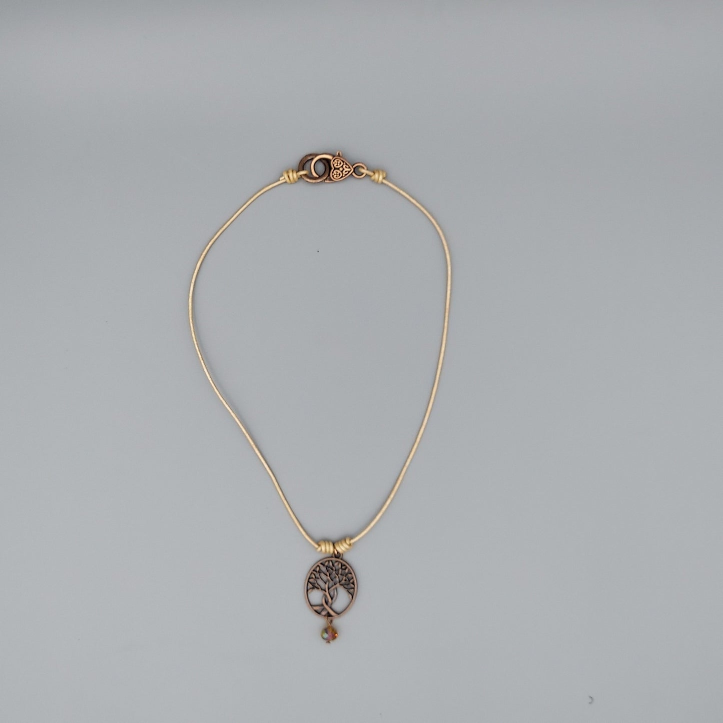 Copper Tree of Life Pendant - Champagne Leather