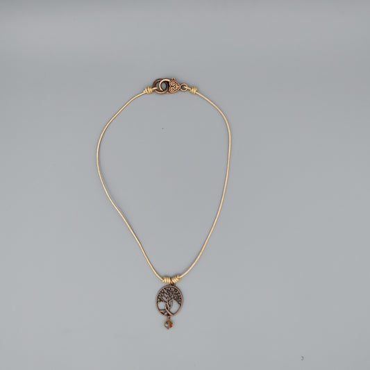 Copper Tree of Life Pendant - Champagne Leather