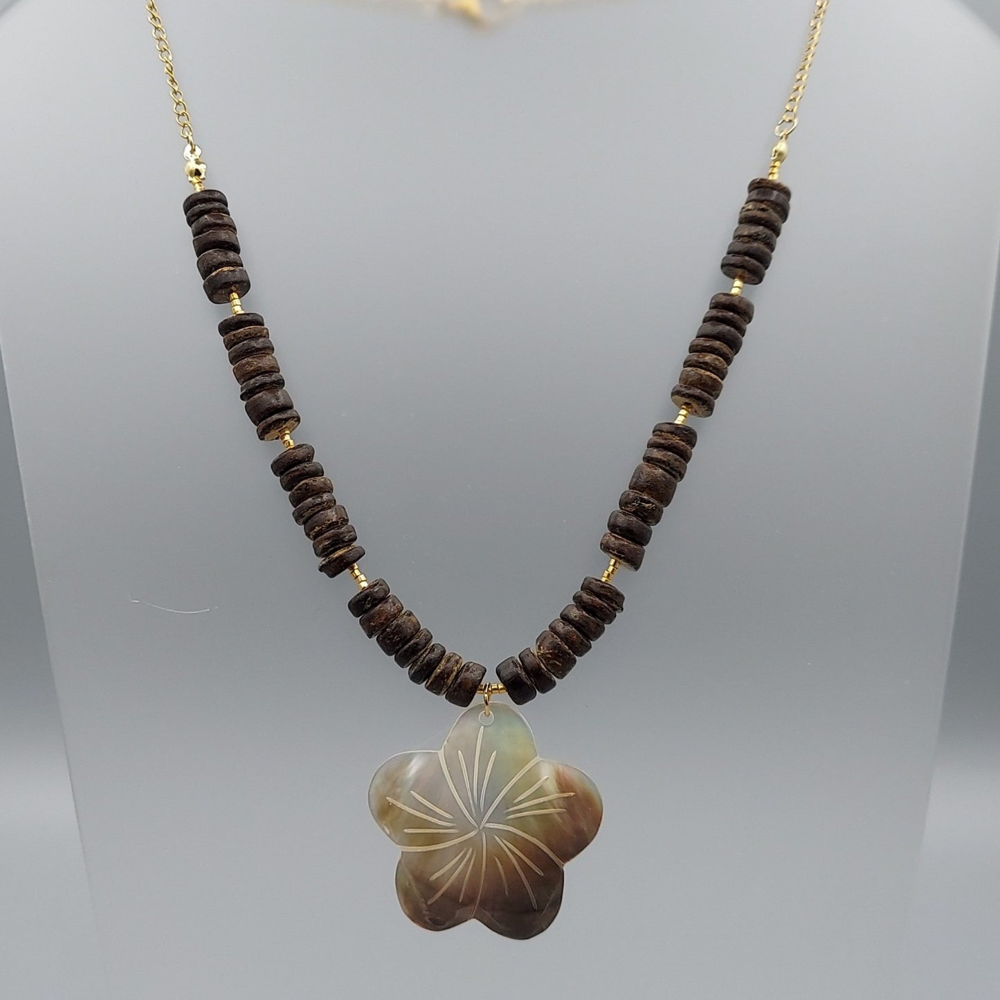Mother Of Pearl Flower and Coconut Shell Necklace