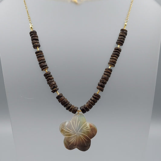 Mother Of Pearl Flower and Coconut Shell Necklace