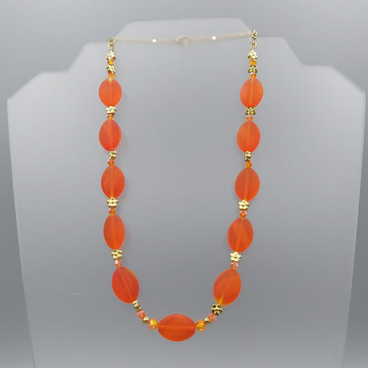 Frosted Orange Oval Necklace