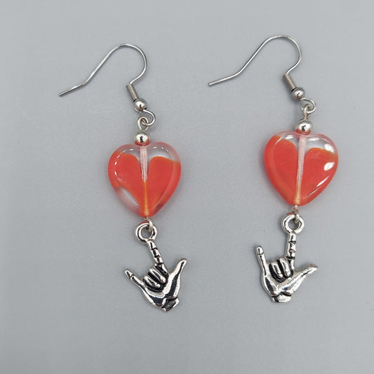 Czech Glass Red Heart/I Love You Charm Earrings