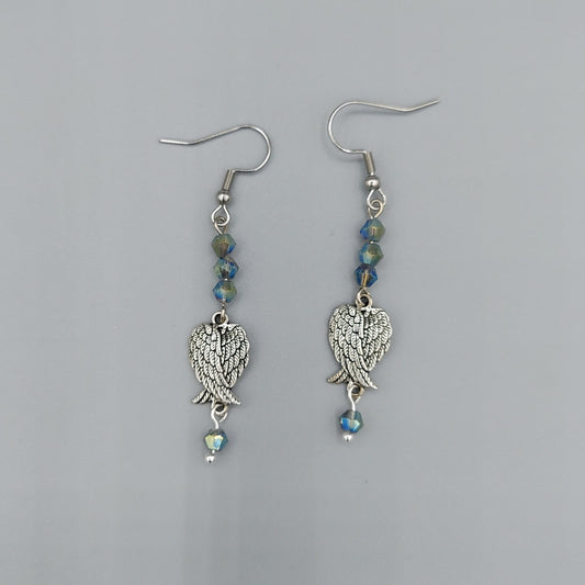Crossed Wing Earrings/Blue Iris Crystals