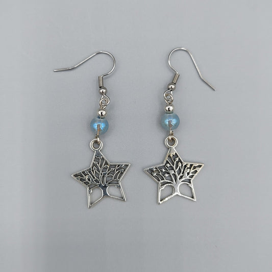 Star Tree of Life Earrings/Blue Gray Beads