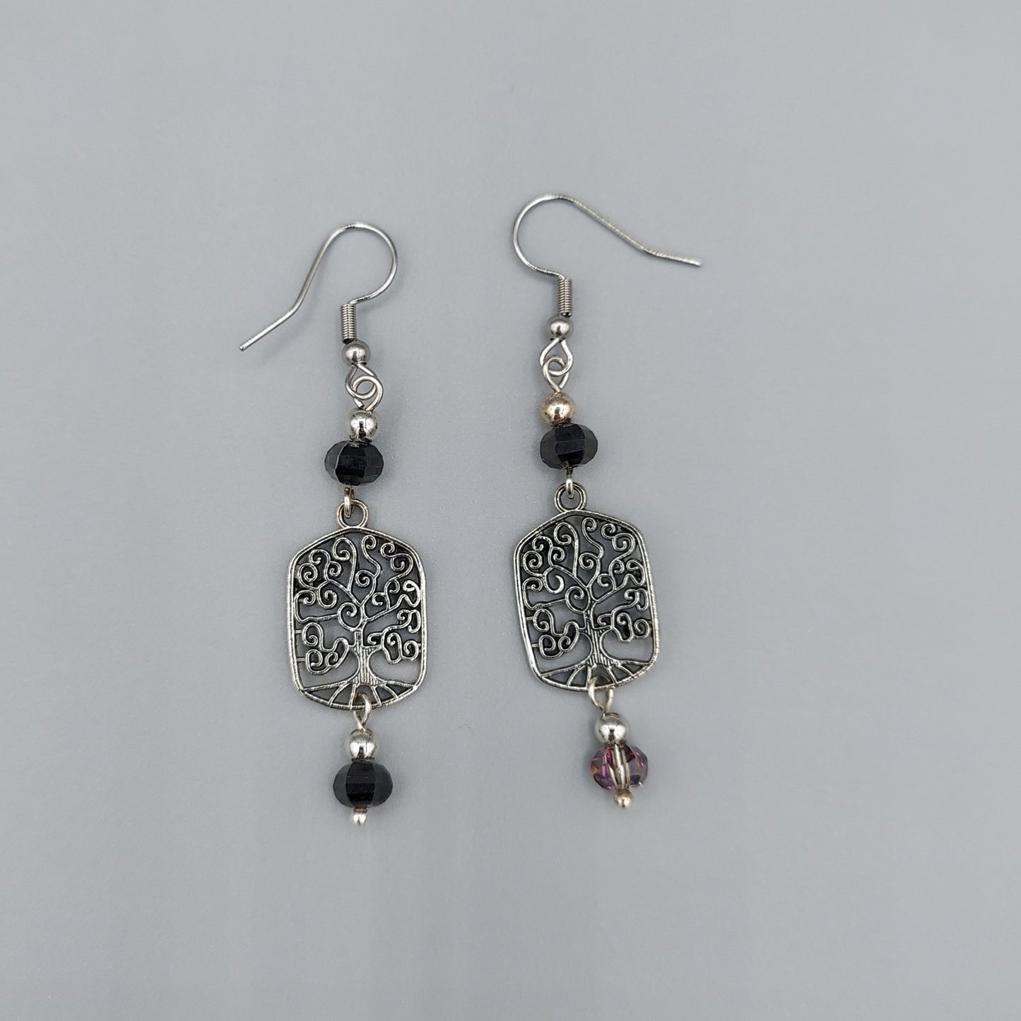 Oval Tree of Life Earrings/Black Vitrail Crystals