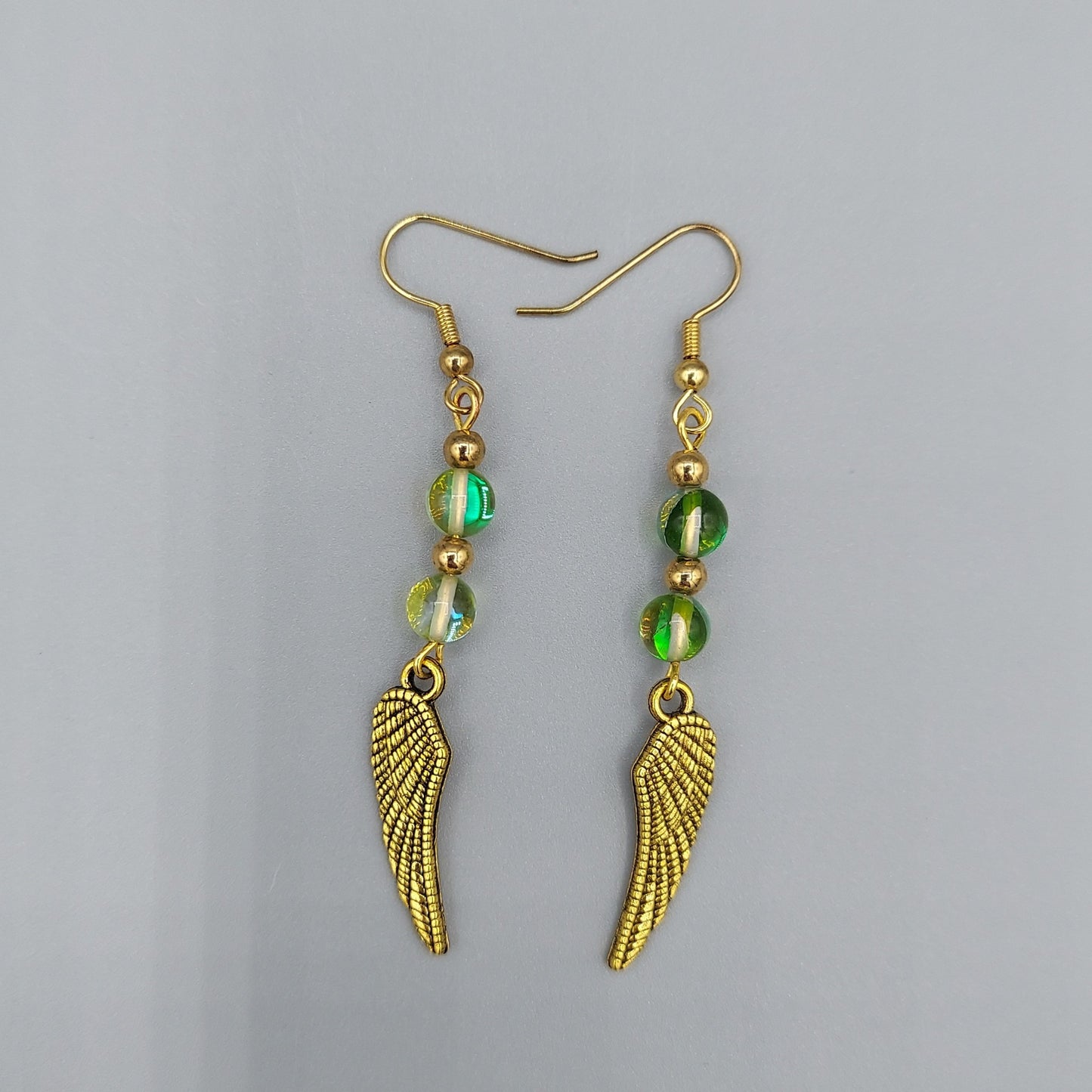 Antique Gold Feather Earrings/Mermaid Beads