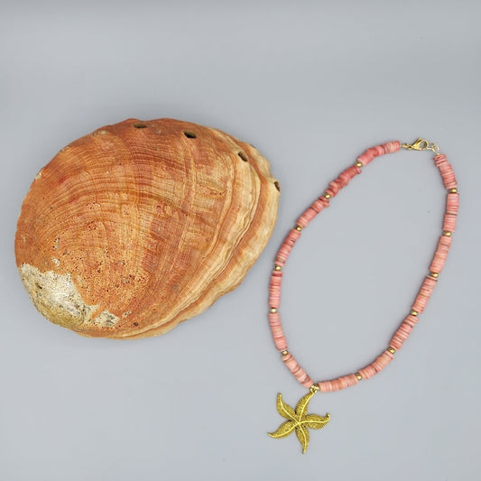 Salmon Shell Necklace w/Starfish Pendant